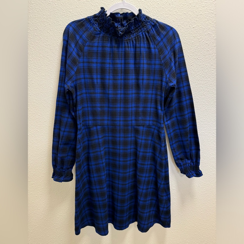 MAJE Plaid Flannel Long Sleeve Dress CottonSide Zip Cinched Wrists Size 3 US L